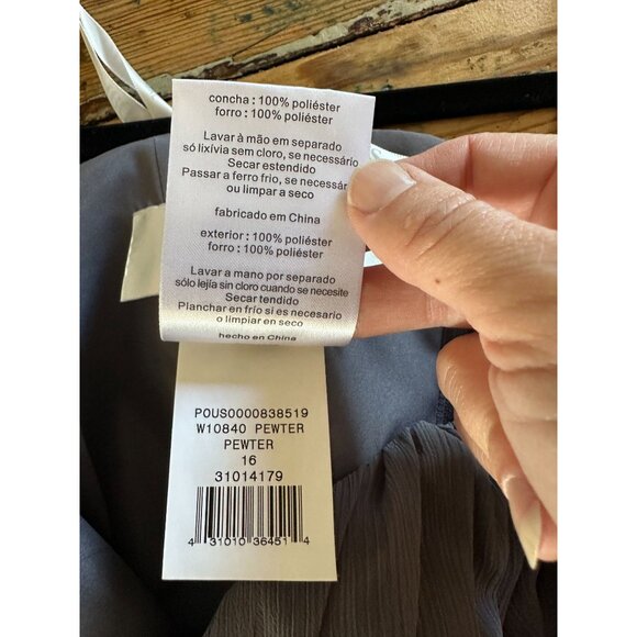 Davids Bridal Womens Strapless A-Line Chiffon Gown Size 16 Gray Formal Dress - Picture 7 of 10